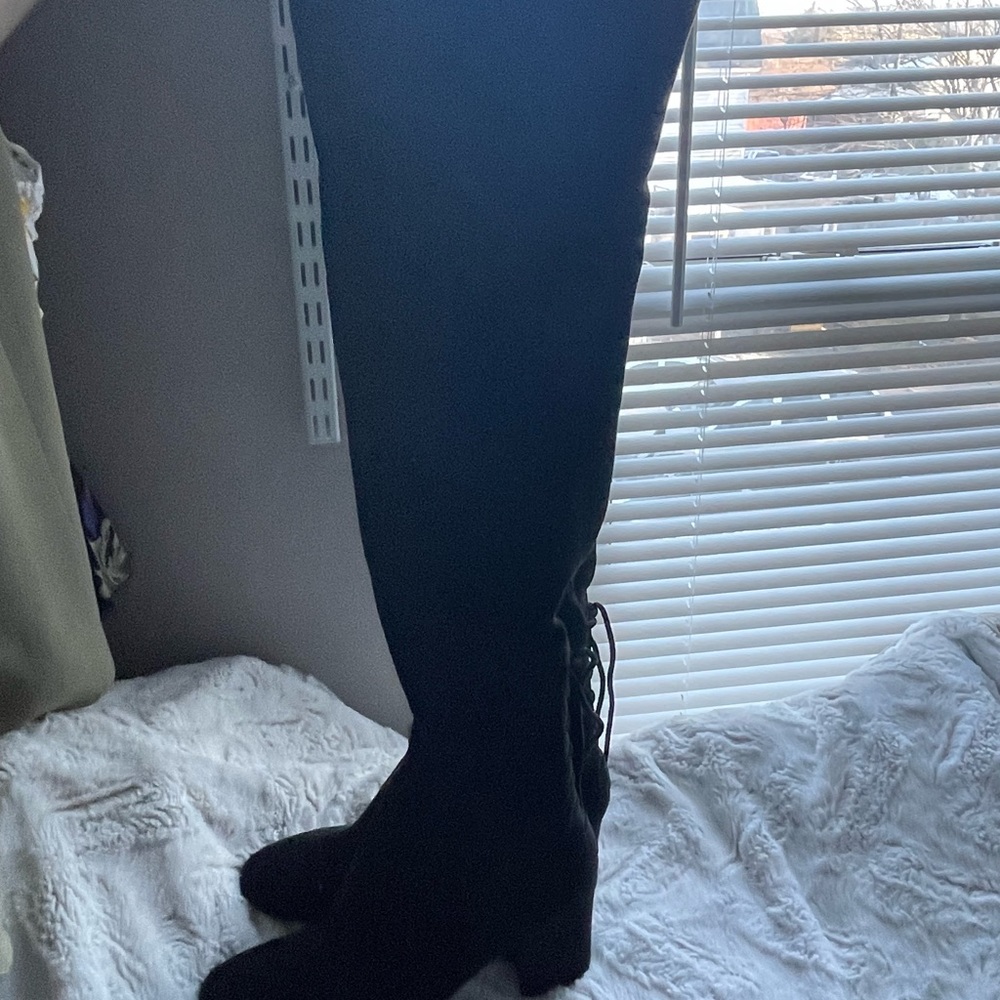 Black suede over the knees boots